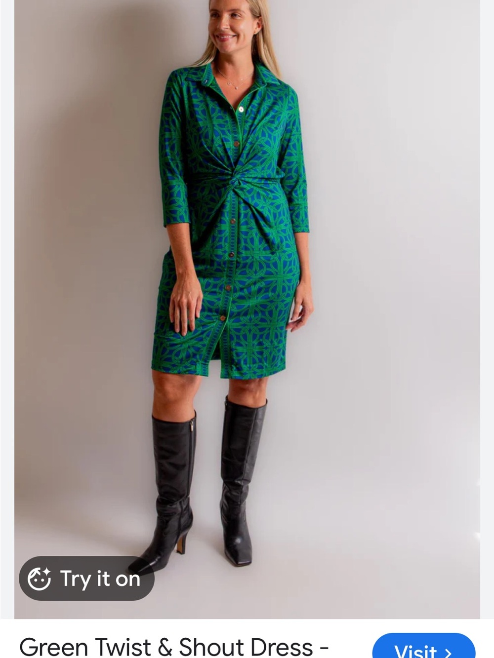 Gretchen Scott Green Twist & Shout Dress - Knot-Front Shirt Dress NWT SZ M